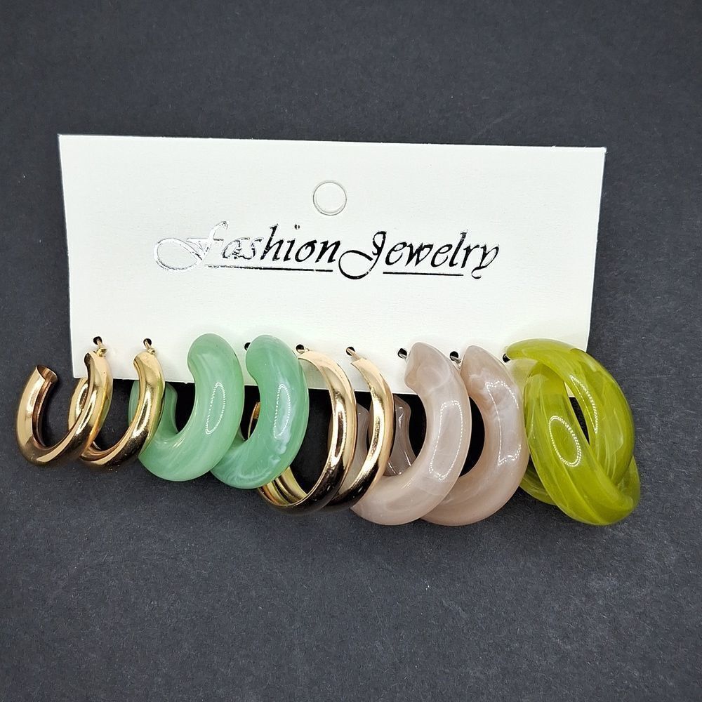 Acrylic hoop earrings green gold  chunky minimalist jewelry